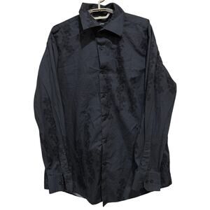 Alfani Gray Floral Button Up Shirt Mens Size L 100% Cotton Long Sleeve Academia